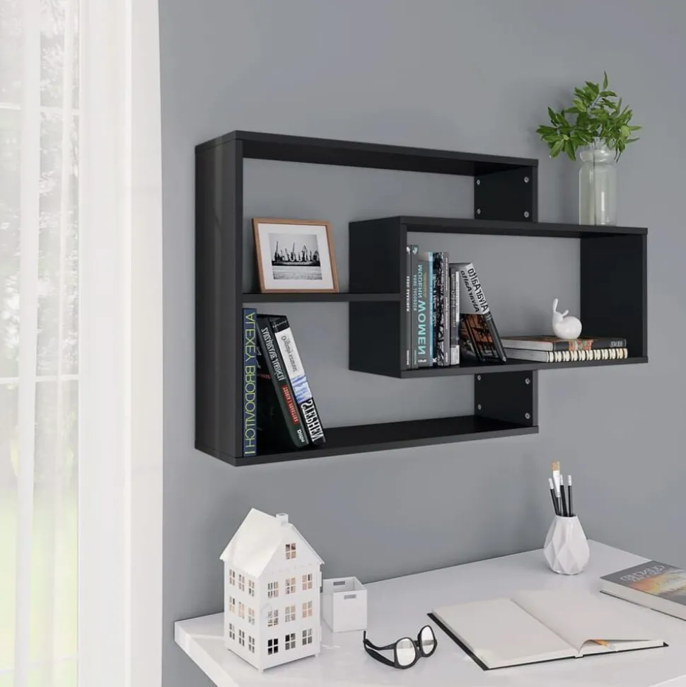 vidaXL Vägghyllor svart 104x20x58,5 cm konstruerat trä