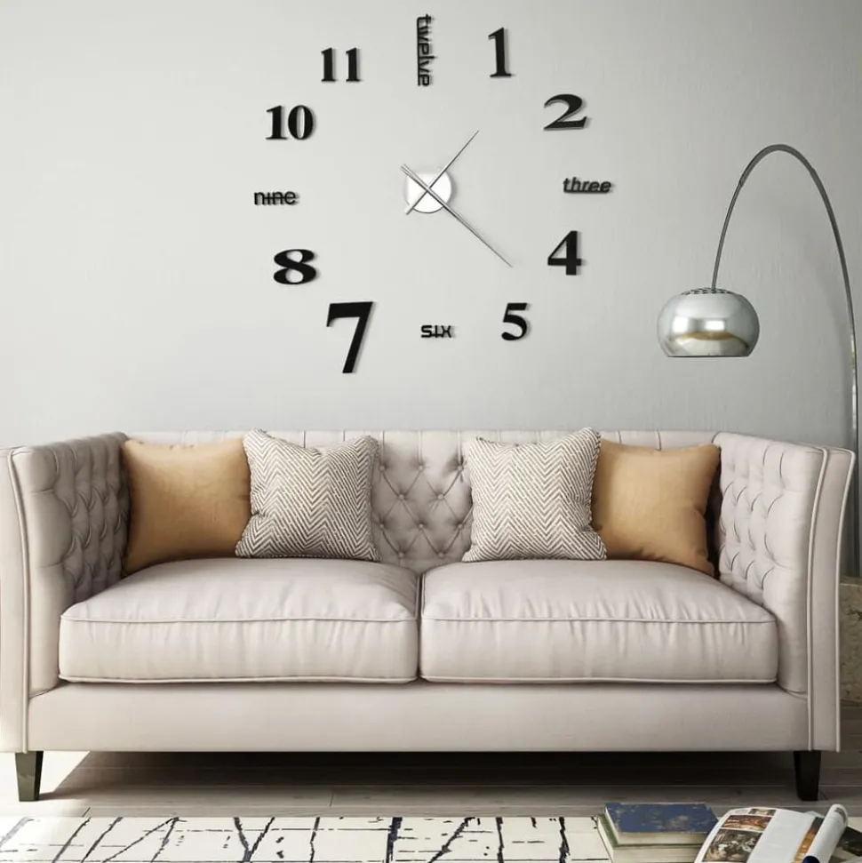 vidaXL Väggklocka 3D modern design 100 cm XXL svart