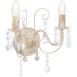 Clearance vidaXL Vägglampa med pärlor antik 2 x E14-glödlampor Vit