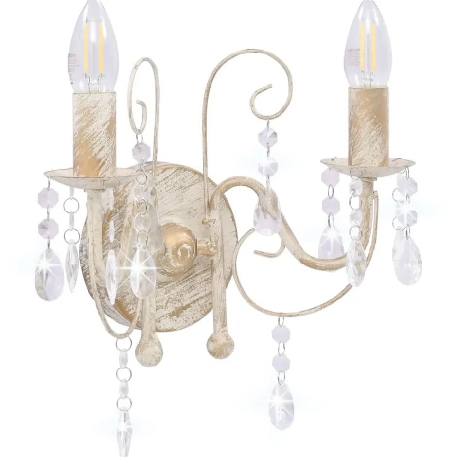 Clearance vidaXL Vägglampa med pärlor antik 2 x E14-glödlampor Vit