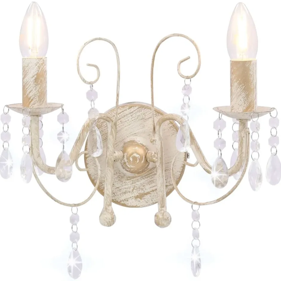 Clearance vidaXL Vägglampa med pärlor antik 2 x E14-glödlampor Vit