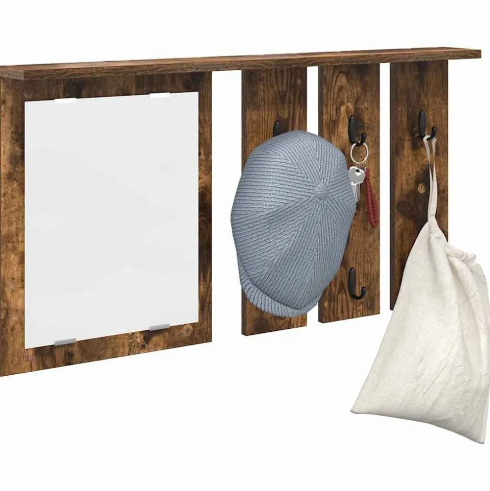 vidaXL Väggmonterad Klädhängare med hylla Rökfärgad ek 85 x 10 x 45 cm