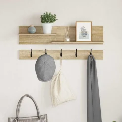 vidaXL Väggmonterad Klädhängare med hylla Sonoma-ek 90 x 15 x 36 cm