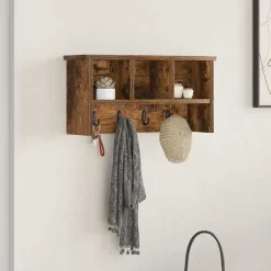 Best vidaXL Väggmonterad Klädhängare med hylla Rökt ek 50 x 16 x 26 cm Rökfärgad ek