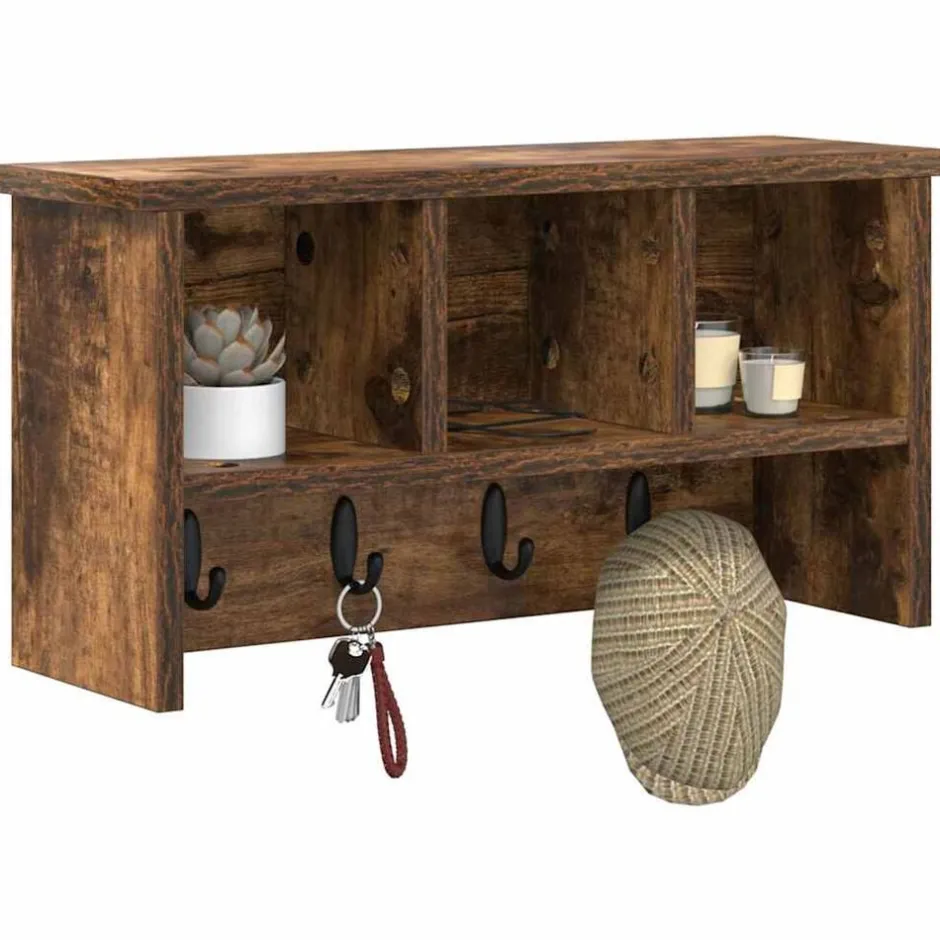 Best vidaXL Väggmonterad Klädhängare med hylla Rökt ek 50 x 16 x 26 cm Rökfärgad ek
