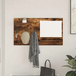 vidaXL Väggmonterad Klädhängare med hylla Rökt ek 90 x 10 x 50 cm