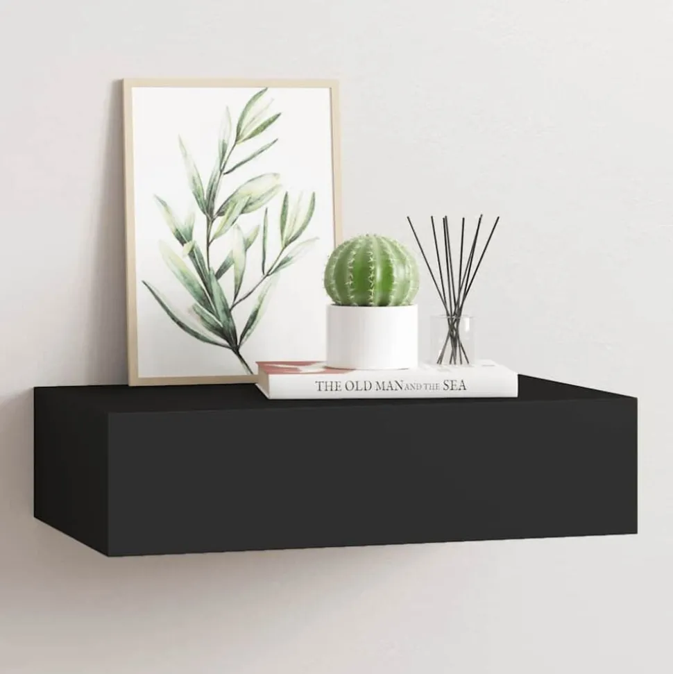 vidaXL Väggmonterad låda svart 40x23,5x10 cm MDF