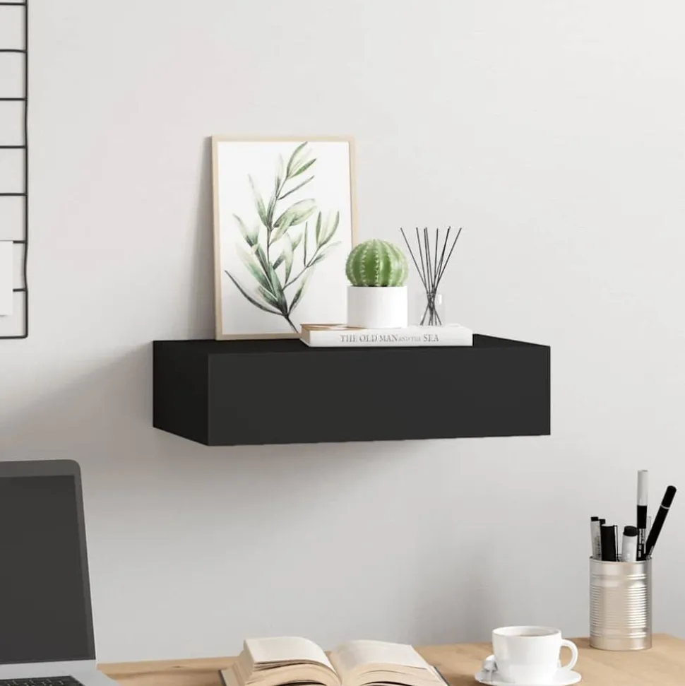 vidaXL Väggmonterad låda svart 40x23,5x10 cm MDF