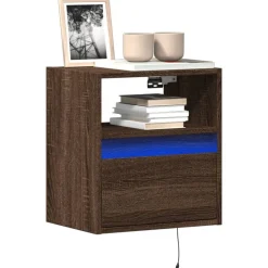 vidaXL Väggmonterad tv-bänk LED brun ek 41x31x45 cm