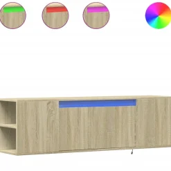 vidaXL Väggmonterad tv-bänk LED sonoma-ek 135x31x39,5 cm