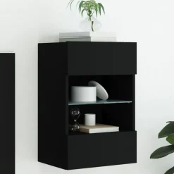 vidaXL Väggmonterad tv-bänk LED svart 40x30x60,5 cm