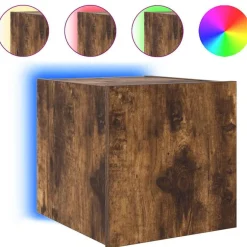 New vidaXL Väggmonterad tv-bänk LED 30,5x35x30 cm Rökfärgad ek