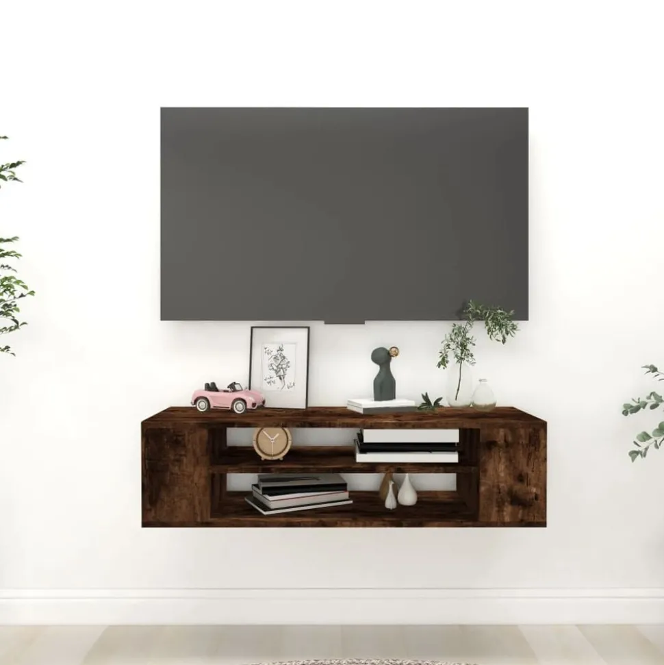 vidaXL Väggmonterad tv-bänk rökfärgad ek 100x30x26,5cm konstruerat trä