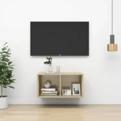 Sale vidaXL Väggmonterad tv-bänk somona-ek 37x37x72 cm konstruerat trä Sonoma ek