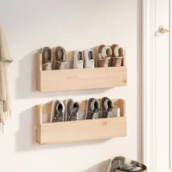 Online vidaXL Väggmonterade skoställ 2 st 59x9x23 cm massivt furu Naturfärg