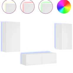Discount vidaXL Väggmonterade tv-skåp 3 delar med LEDs Vit