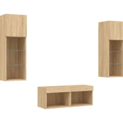 Discount vidaXL Väggmonterade TV-skåp 4 delar med LEDs sonoma-ek Sonoma ek