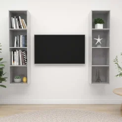 vidaXL Väggmonterade tv-skåp 2 st betonggrå konstruerat trä