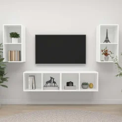 Outlet vidaXL Väggmonterade tv-skåp 4 st konstruerat trä Vit