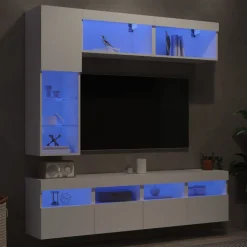 vidaXL Väggmonterade tv-skåp 7 delar med LEDs vit