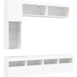vidaXL Väggmonterade tv-skåp 7 delar med LEDs vit