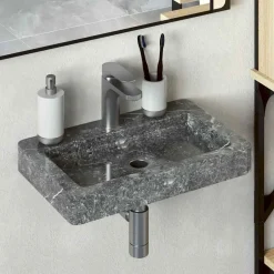 Best vidaXL Väggmonterat handfat 38x24x6,5 cm marmor Grå