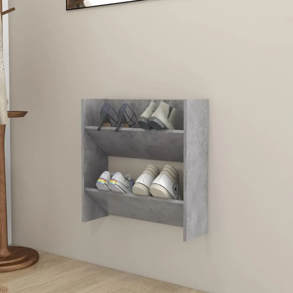 vidaXL Väggmonterat skoställ betonggrå 60x18x60 cm konstruerat trä