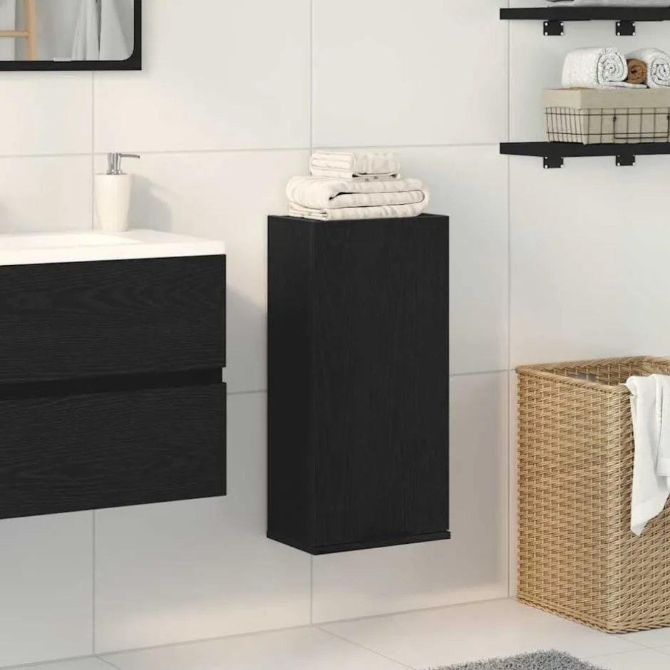 Best vidaXL Väggmonterat skåp 32x20x67 cm konstruerat trä Svart ek