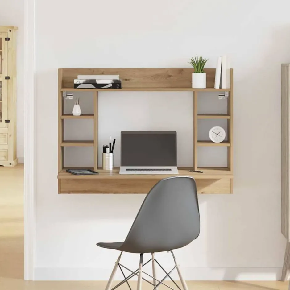 Best vidaXL Väggmonterat skrivbord med hylla artisan ek 105 x 48 x 75 cm Svart ek