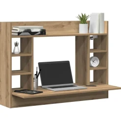 Best vidaXL Väggmonterat skrivbord med hylla artisan ek 105 x 48 x 75 cm Svart ek