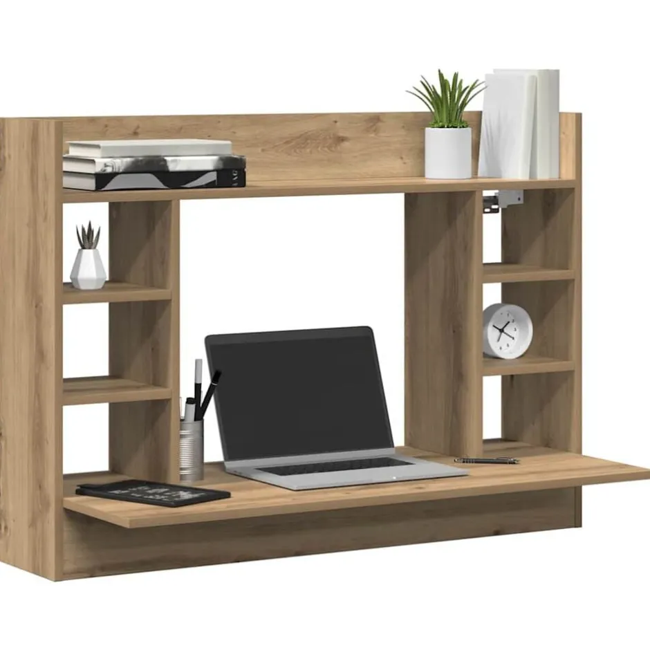 Best vidaXL Väggmonterat skrivbord med hylla artisan ek 105 x 48 x 75 cm Svart ek