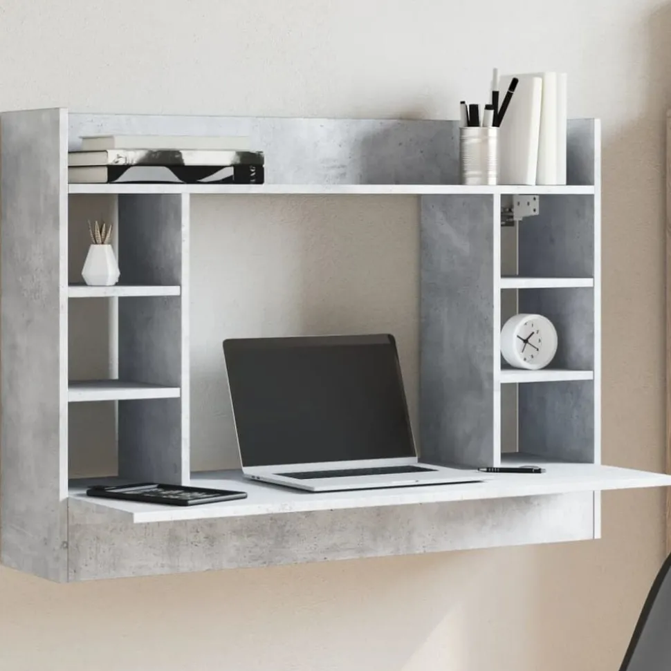 vidaXL Väggmonterat skrivbord betonggrå 105x48x75 cm konstruerat trä
