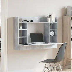 vidaXL Väggmonterat skrivbord betonggrå 105x48x75 cm konstruerat trä