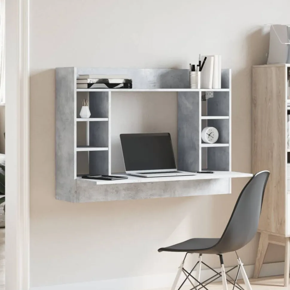 vidaXL Väggmonterat skrivbord betonggrå 105x48x75 cm konstruerat trä