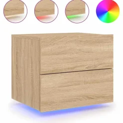 vidaXL Väggmonterat sängbord med LED-lampor sonoma-ek
