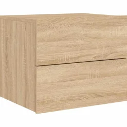 vidaXL Väggmonterat sängbord med LED-lampor sonoma-ek