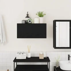 vidaXL Väggskåp för badrum svart 60x25x30 cm konstruerat trä
