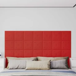 vidaXL Väggsänggavel 12 pcs Vinröd 30 x 30 cm Konstläder