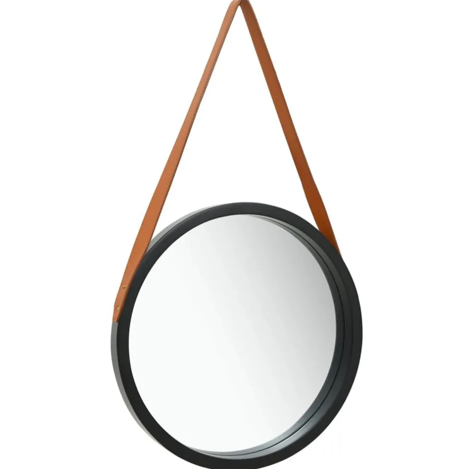 Discount vidaXL Väggspegel med rem 40 cm Svart