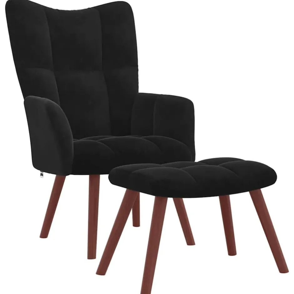 New vidaXL Vilstol med fotpall sammet Svart