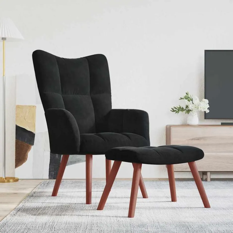 New vidaXL Vilstol med fotpall sammet Svart