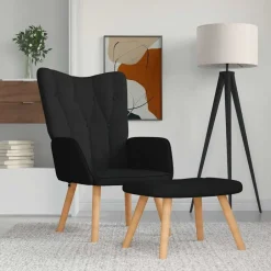 Clearance vidaXL Vilstol med fotpall tyg Svart