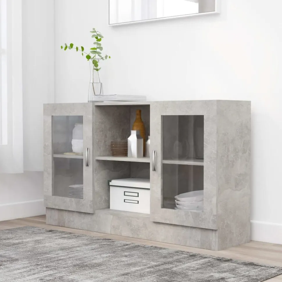 vidaXL Vitrinskåp betonggrå 120x30,5x70 cm konstruerat trä