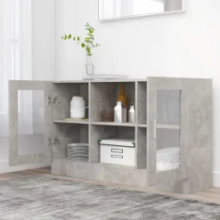 vidaXL Vitrinskåp betonggrå 120x30,5x70 cm konstruerat trä