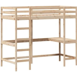 Clearance vidaXL Våningssäng med skrivbord 100x200 cm massiv furu Naturfärg