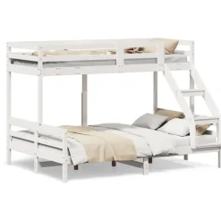 vidaXL Våningssäng 90x200/140x200 cm vit massiv furu