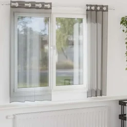 vidaXL Voile gardiner med genomföringar 2 st mörkgrå 140x140 cm