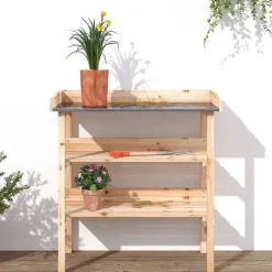 Best vidaXL Växtbord med hylla 78x38x82,5 cm massivt granträ Naturfärg