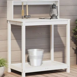vidaXL Växtbord med hyllor vit 82,5x50x109,5 cm massiv furu