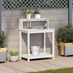 vidaXL Växtbord med hyllor vit 82,5x50x109,5 cm massiv furu